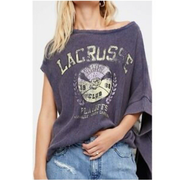 Free People Graphic Lacrosse Off Side Sweatshirt Asymmetrical Oversized Boho - Picture 16 of 16